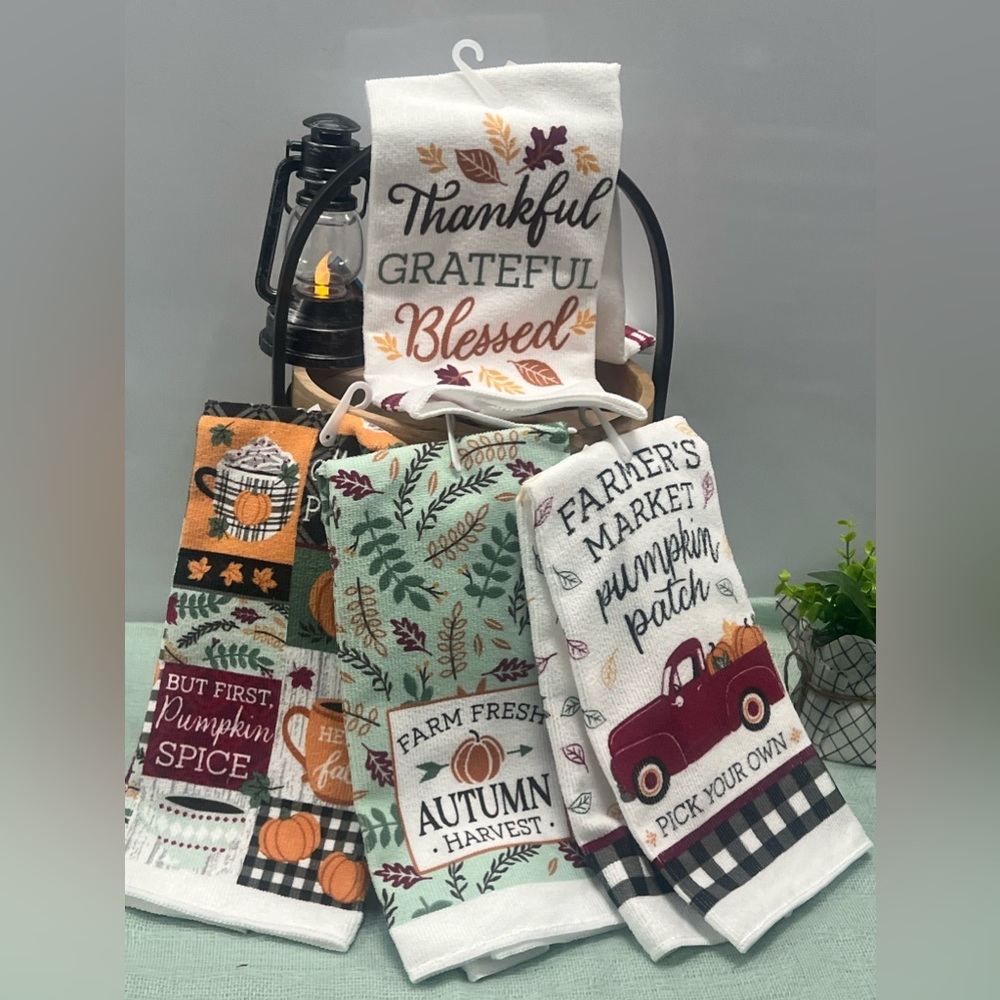 Fall Farmhouse pumpkin kitchen towels Set QTY:4
